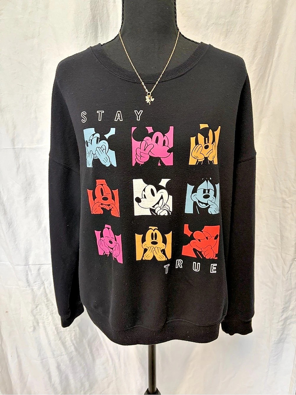 Disney Mickey Mouse Stay True Pop Art Graphic Crewneck Sweatshirt